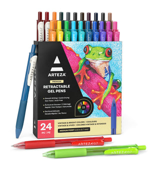Retractable Gel Ink Pens, Vintage & Bright Colors - Set of 24