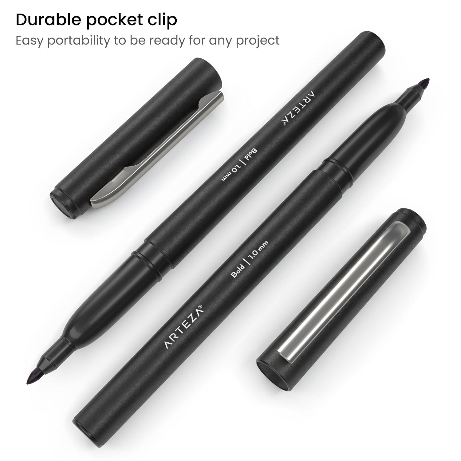 Felt Tip Pens, Black - Set of 12