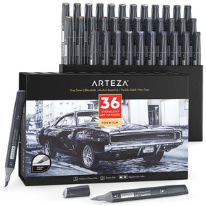 EverBlend™ Ultra Art Markers, Brush Nib, Gray Tones - Set of 36